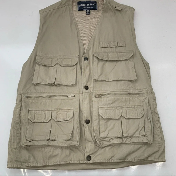 North Bay‎ Khaki Vest Adult  Small  Hiking Fishing Utility Pockets 100% Cotton - Picture 10 of 15